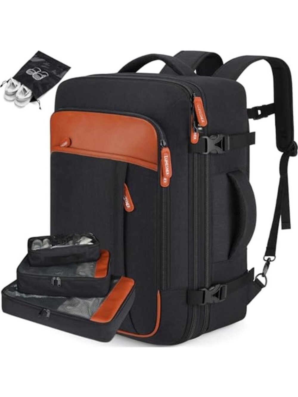 Expandable Travel Backpack 40L Carry On Laptop Weekender With Packing Cubes